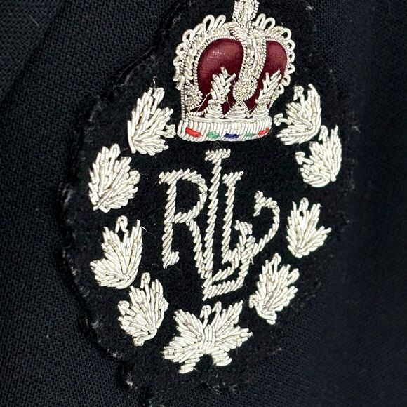 Lauren Ralph Lauren 100% Wool Black Double Breasted Blazer 6 Silver Button/Crest - Picture 4 of 8